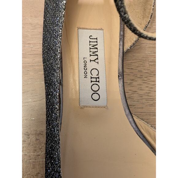 Jimmy Choo Ankle Strap Flats Glitter Metallic Sparkle 37.5 EUC - Picture 7 of 7